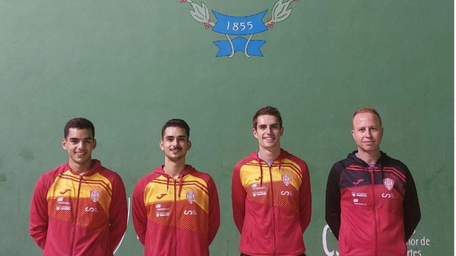 Guti Vidal, Adrián León y Hugo León, integrantes de la selección española en el Mundial de Pelota