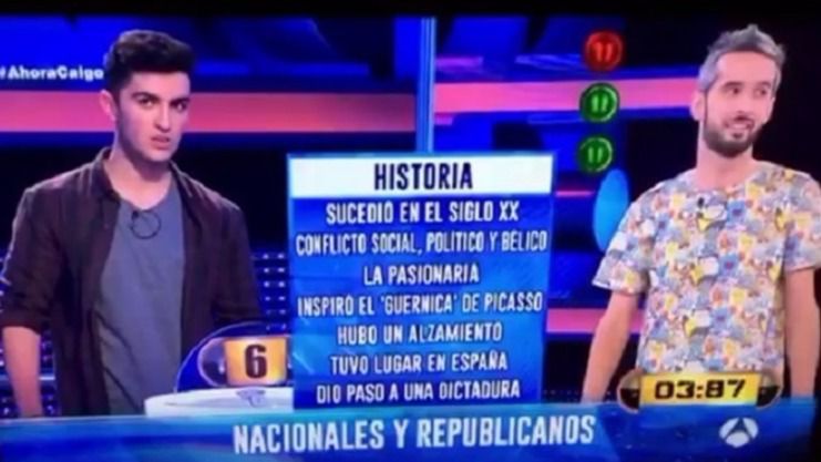 Concursantes de 'Ahora Caigo' confunden la Guerra Civil con la democracia