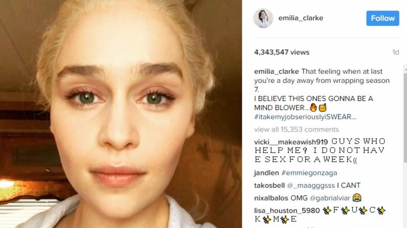 Así celebra Emilia Clarke el final del rodaje de Juego de Tronos 