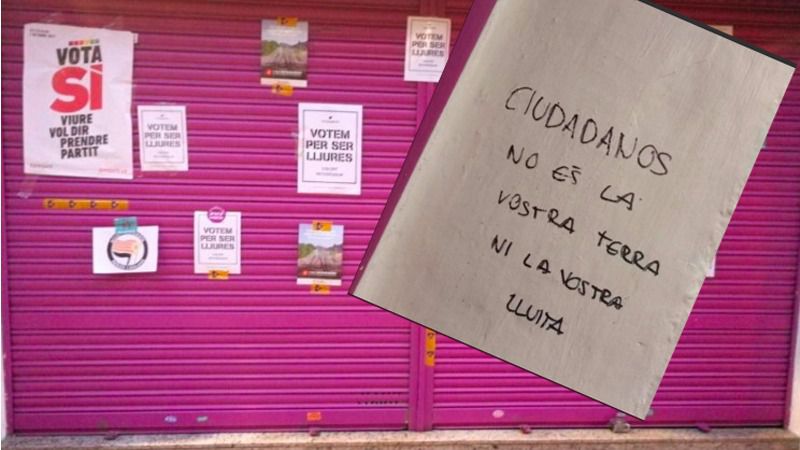 Llenan de pintadas y carteles el comercio de los padres de Albert Rivera en Granollers