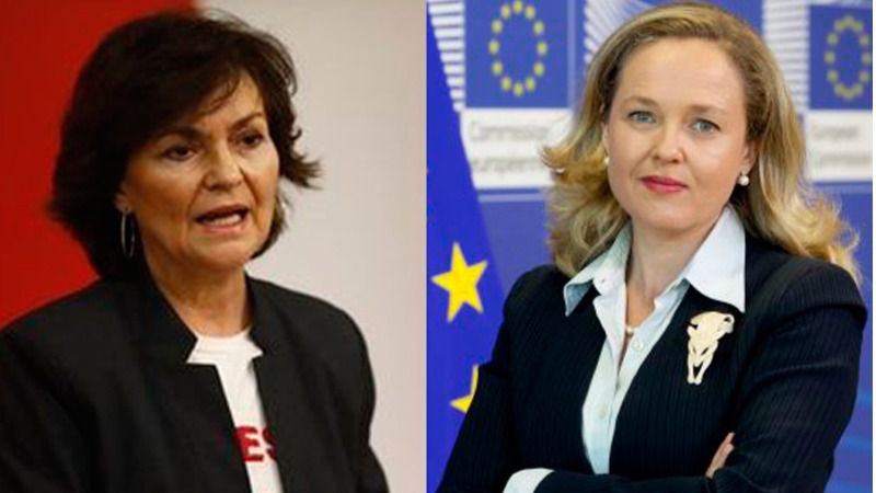 Carmen Calvo, ministra de Igualdad y vicepresidenta y Nadia Calviño, Economía