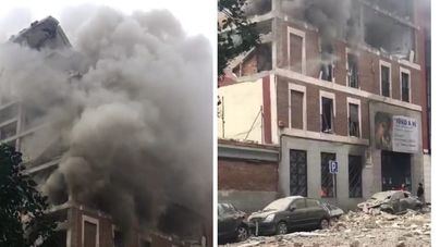 Una explosión reduce a escombros parte de un edificio de la zona de Puerta de Toledo, en Madrid