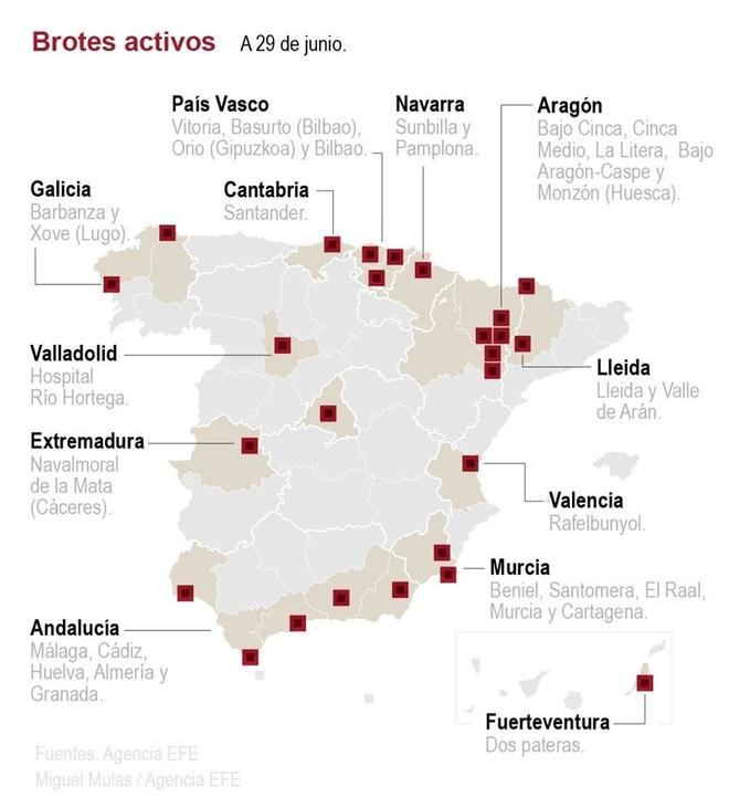 Once de los 51 rebrotes de coronavirus en España preocupan a Sanidad