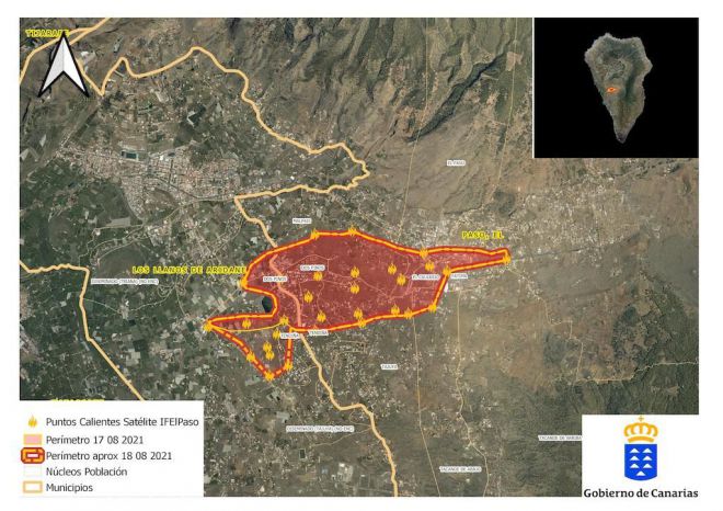 Controlado el fuego de La Palma que afecta a 300 hectáreas en un perímetro de 10 Km