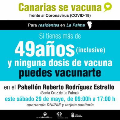 Los residentes en La Palma mayores de 49 años pueden vacunarse este sábado sin cita previa