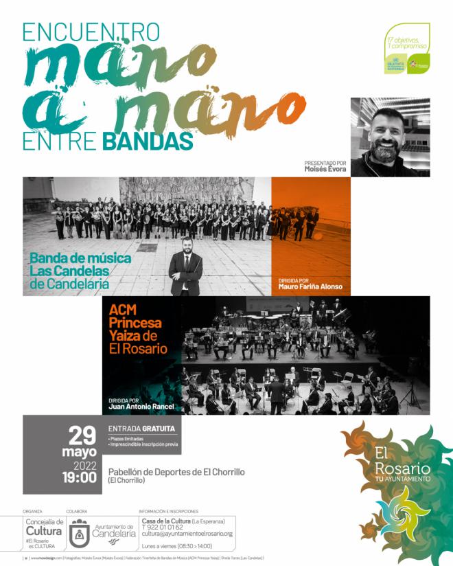 Las bandas de música de El Rosario y de Candelaria se citan en el Pabellón de El Chorrillo para un concierto 'mano a mano'