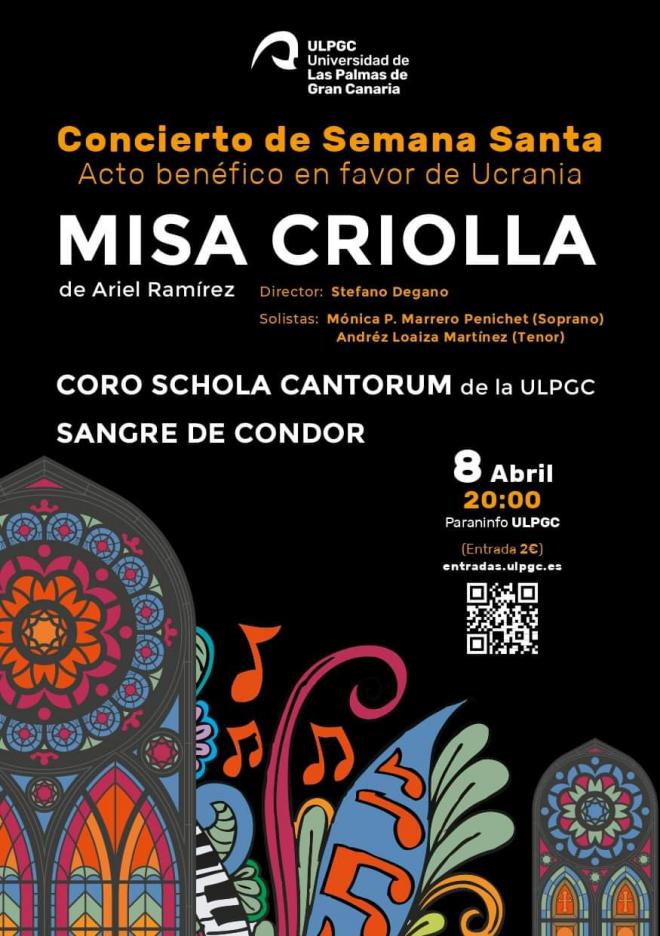 El Paraninfo de la ULPGC ofrece el concierto de Semana Santa “Misa Criolla” a beneficio de Ucrania