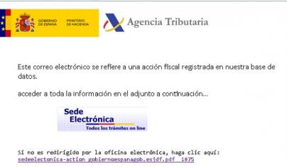 Ataques phishing suplantando la identidad de la Agencia Tributaría