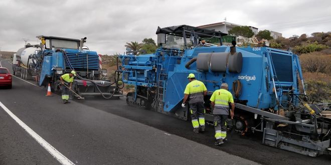 Utilizada la técnica del reciclado del firme en la mejora de la carretera de El Médano