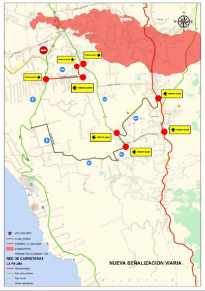 Se habilita dos vías alternativas para acceder al litoral del Valle de Aridane ante la afección de la carretera de la costa por la lava