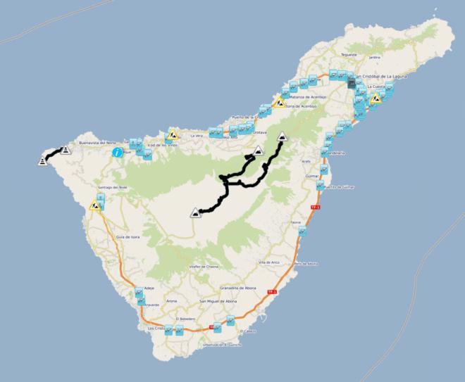 Cierran las carreteras de acceso al Teide por La Esperanza y La Orotava