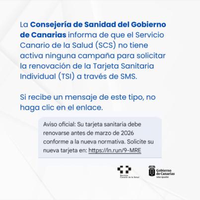 El SCS alerta sobre una campaña de SMS fraudulentos sobre renovación de la tarjeta sanitaria