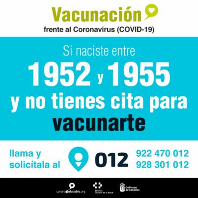 Los nacidos entre 1952 y 1955 que no hayan sido vacunadas contra la Covid-19 pueden solicitar cita en el 012