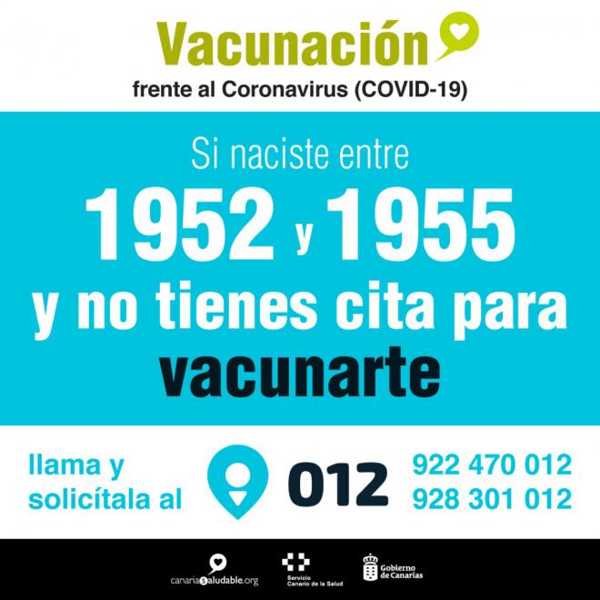 Los nacidos entre 1952 y 1955 que no hayan sido vacunadas contra la Covid-19 pueden solicitar cita en el 012
