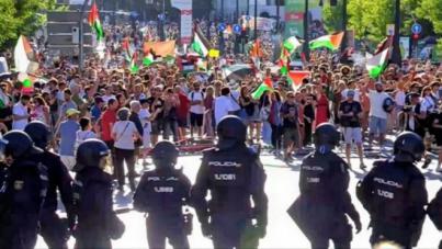 Manifestantes propalestinos impiden el final de La Vuelta en Madrid