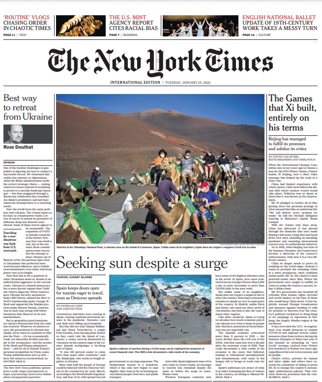 La belleza y seguridad turística de Lanzarote encabezan la portada del The New York Times
