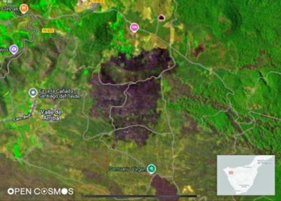 Una empresa británica capta desde el espacio el incendio de Tenerife