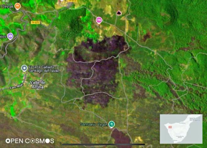 Una empresa británica capta desde el espacio el incendio de Tenerife